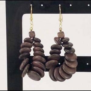 Vintage Brown Boho Hippie Wood Bead Earrings